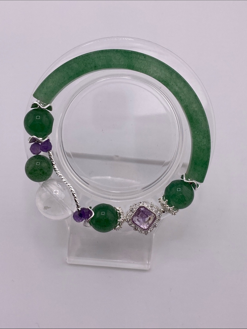 Green Strawberry Quartz Half-Bangle Bracelet - Gemstone Bead Mix